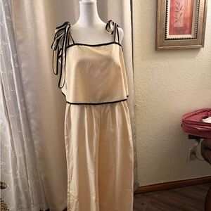 Cream Satin Two-Piece With Black Trim